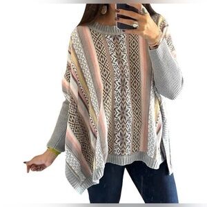 CAbi Fair Isle Poncho Sweater Sz Medium Oversized Pullover Nordic Shabby Chic